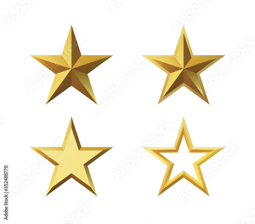 Vector 3d render, isolated gold star on a white background. Golden emblem of victory. Symbol of best and winner. Ranking concept for various places.