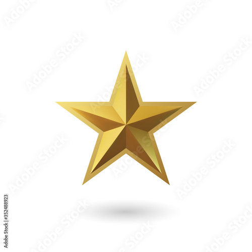Vector 3d render  isolated gold star on a white background. Golden emblem of victory. Symbol of best and winner. Ranking concept for various places.