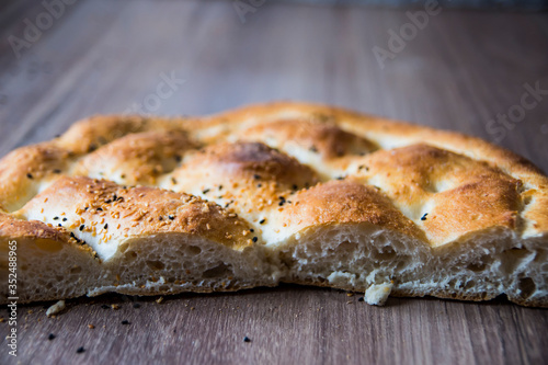 Ramadan Pita (Ramazan Pidesi) Traditional Turkish bread for holy month Ramadan.