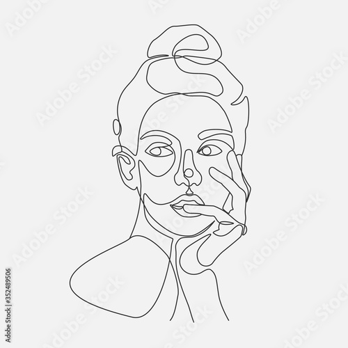Woman head vector lineart illustration. One Line drawing. 