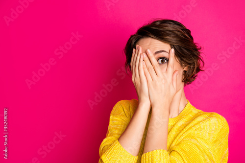 Close-up portrait of her she nice-looking attractive lovely pretty terrified sca Fotobehang