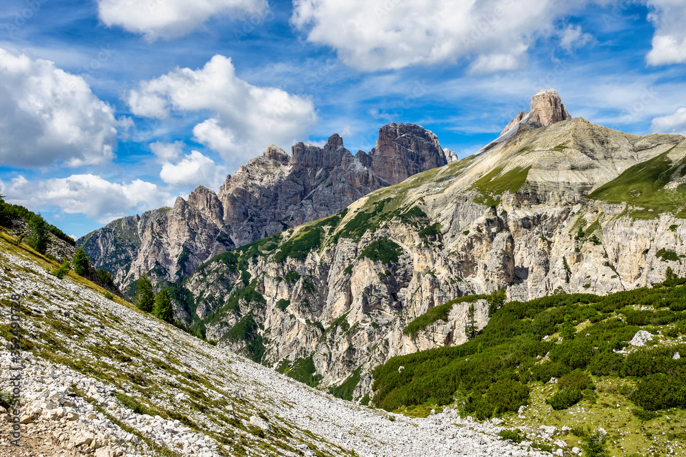 View from the three peaks of Lavaredo in the Sexten Dolomites of Italy. View from the three peaks of Lavaredo in the Sexten Dolomites of Italy.