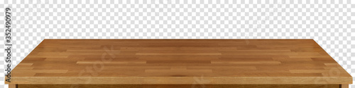 Perspective view of empty wood or wooden table top on isolated background including clipping path