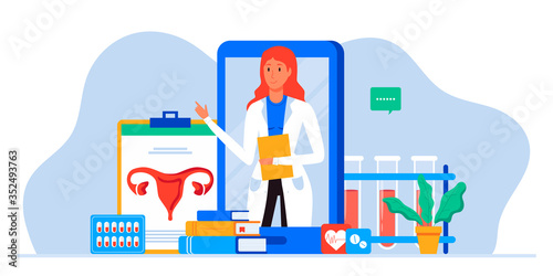 Gynecology, female health. Uterus, ovary and womb. Medical treatment. Endometriosis, endometrium dysfunctionality, endometriosis treatment concept. Uterus examination. For banner, web page, flyer