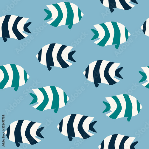 Seamless background with abstract tropical fish, summer vector illustration, ocean and sea life repeating pattern