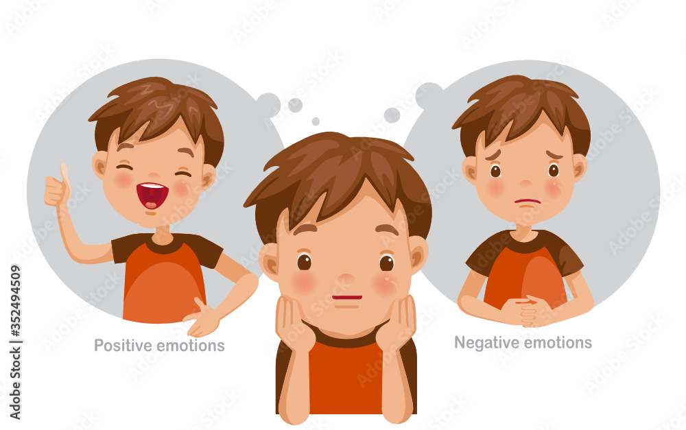 Vektorová grafika „Mental health concept vector for boy. Feelings, emotions,  gestures in the opposite state. Mental health problems, normal conditions,  stress and relaxation conditions, suffering and happiness.“ ze služby Stock  | Adobe
