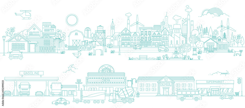 Vector Illustration : Thin line City landscape