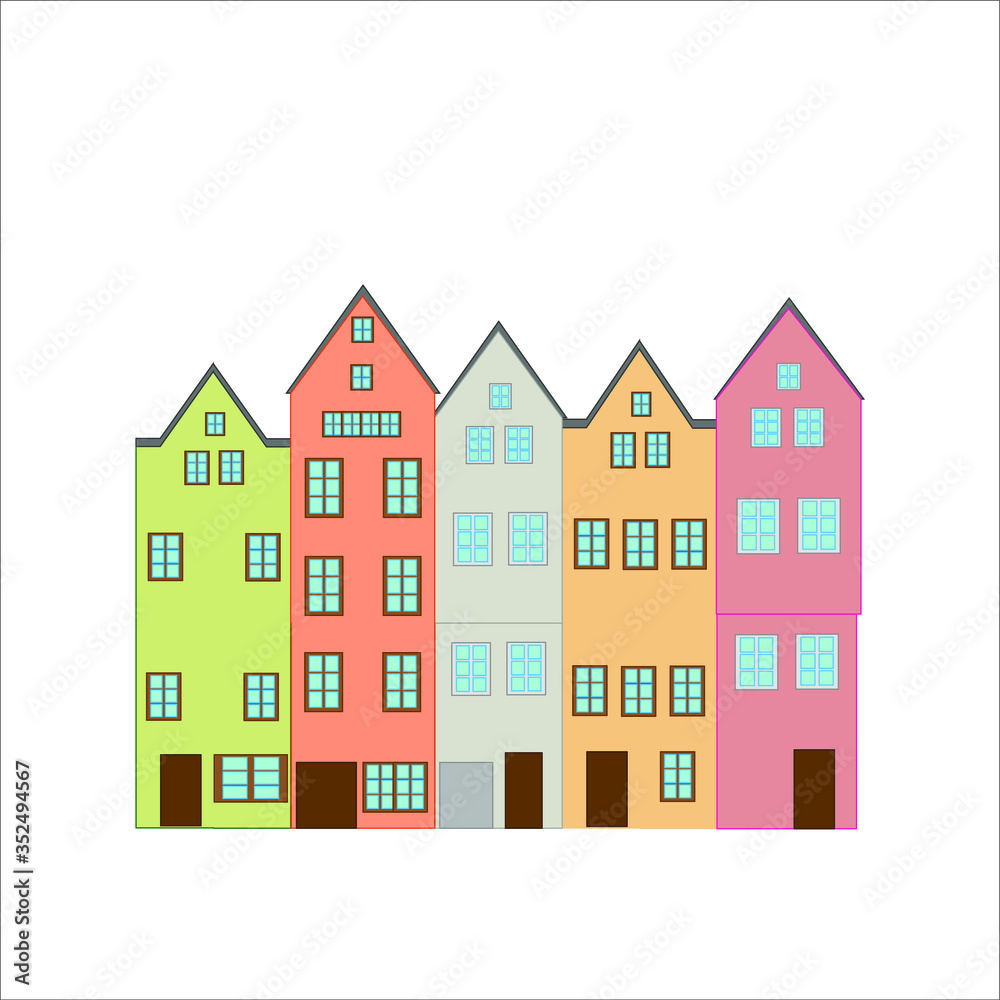 Colorful houses of Cologne city in Germany. Illustration for web and mobile design.