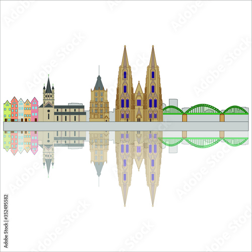 skyline in cologne city in Germany. Illustration for web and mobile design.