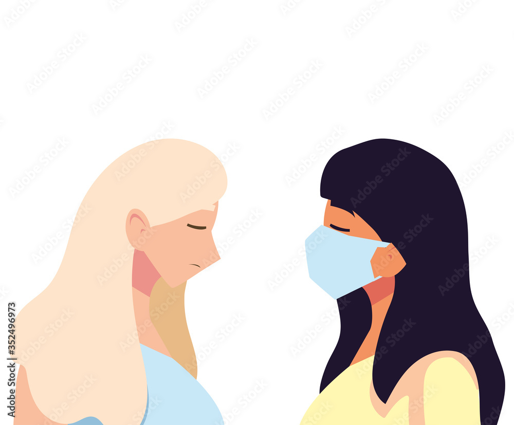 Women feeling sick and with mask vector design Women feeling sick and with mask vector design
