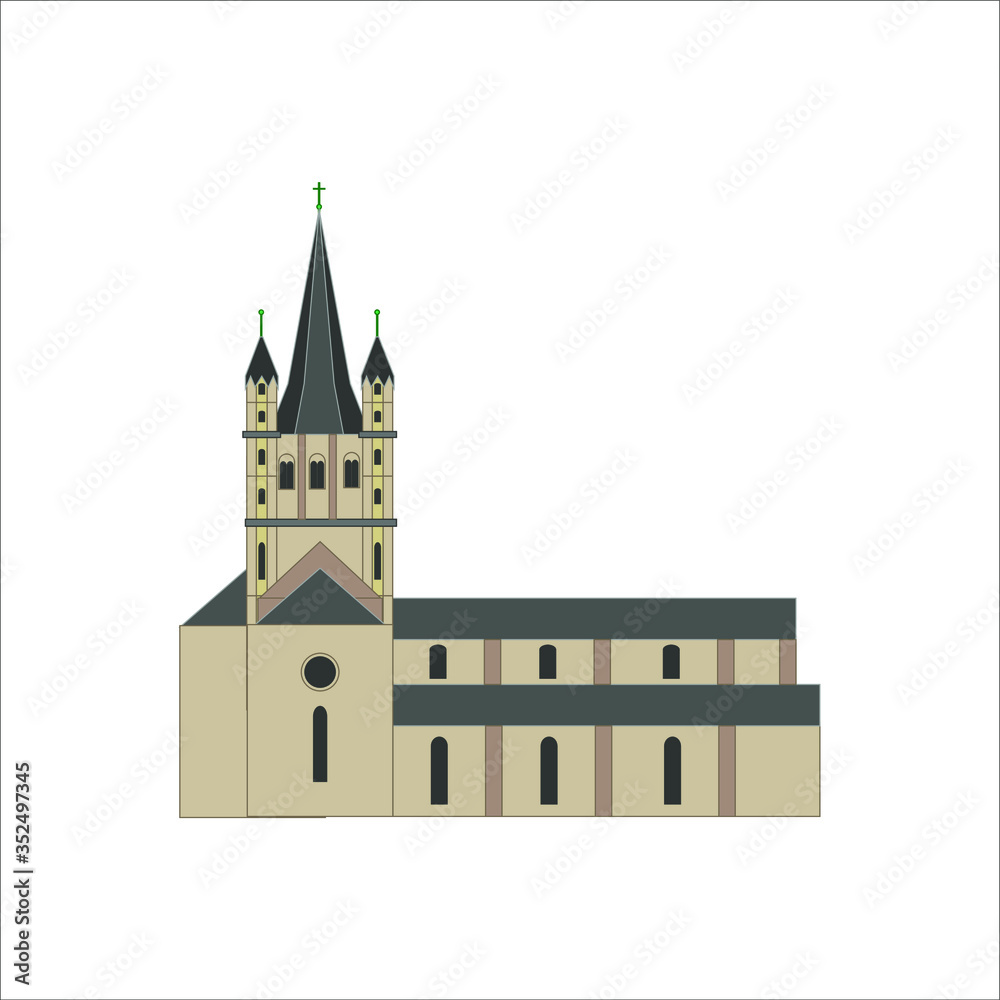 great st martin church in cologne city in germany illustration for web and mobile design.