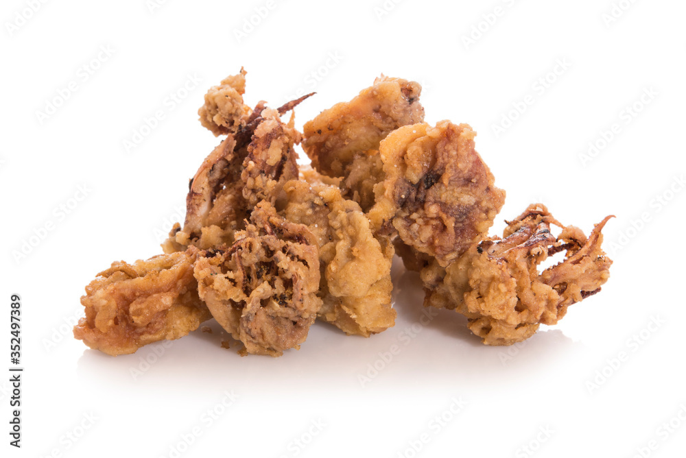 Fried chopitos, typical Spanish food, isolated on white with reflection. Fried chopitos, typical Spanish food, isolated on white with reflection.