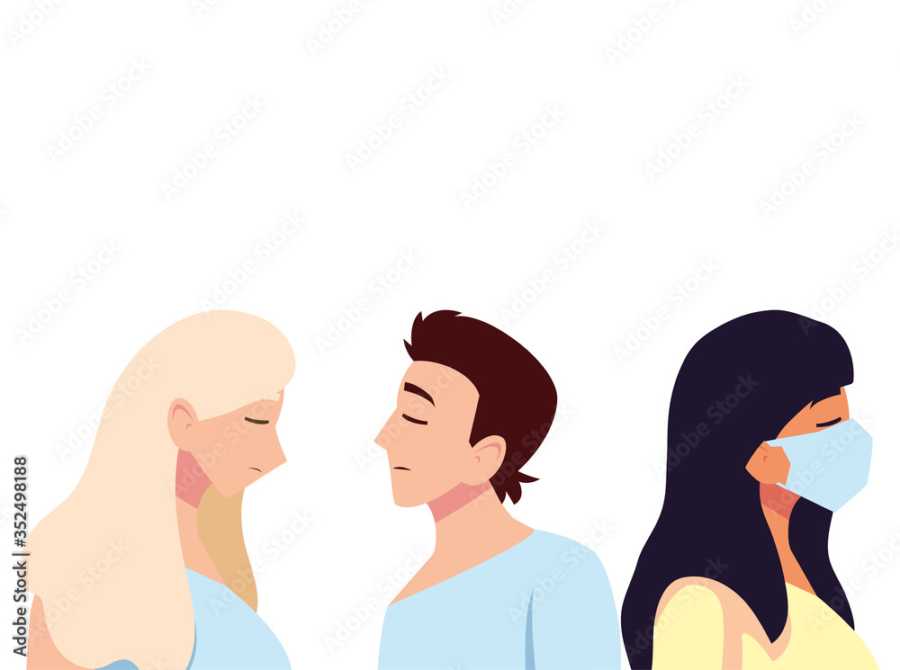 Man and women feeling sick and with mask vector design Man and women feeling sick and with mask vector design