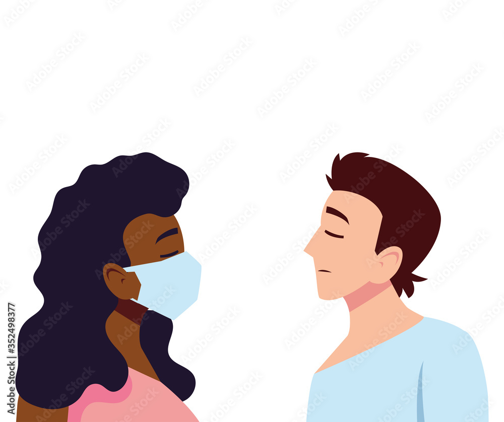 Man and woman feeling sick and with mask vector design