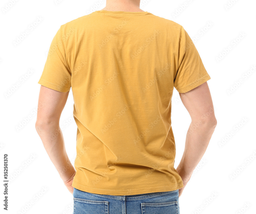Man in stylish t-shirt on white background Man in stylish t-shirt on white background