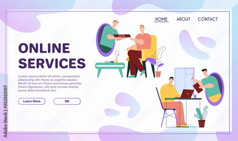 Vector banner illustration of online services delivery, signature Vector banner illustration of online services delivery, signature