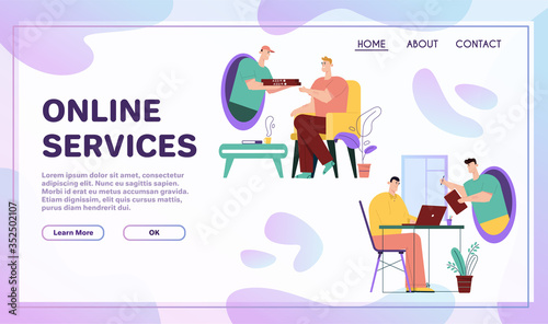Vector banner illustration of online services delivery, signature