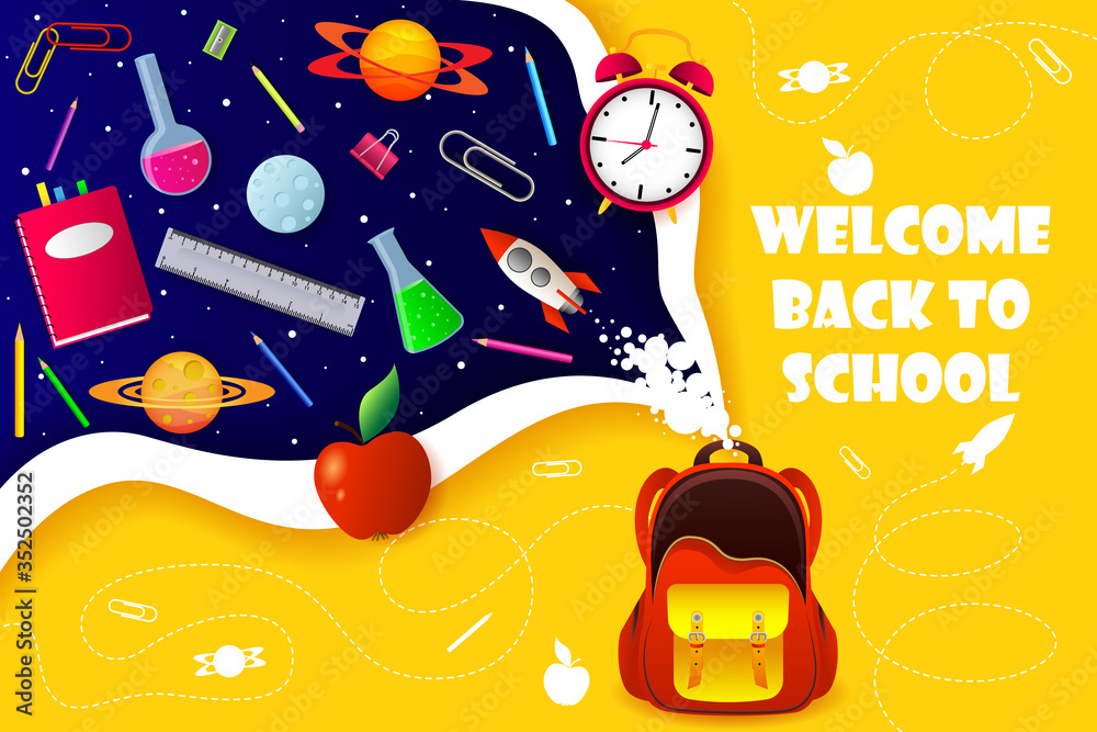 Welcome Back to School Are You Ready Lettering in Orange Gradient Mesh  Background. back to school sale banner, poster, flat design colorful,  vector Stock Vector | Adobe Stock