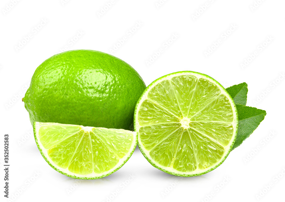 Lime. Fresh fruit with leaf isolated on white background. Lime. Fresh fruit with leaf isolated on white background.