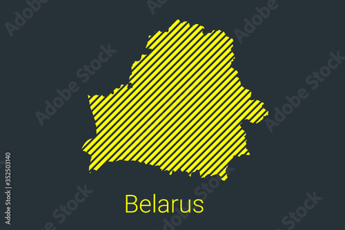 Map of Belarus, striped map in a black strip on a yellow background for coronavirus infographics and quarantine area markers and restrictions. vector