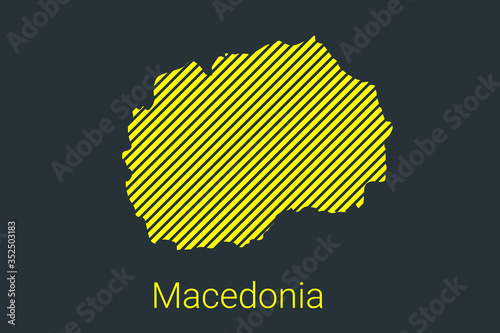 Map of Macedonia, striped map in a black strip on a yellow background for coronavirus infographics and quarantine area markers and restrictions. vector