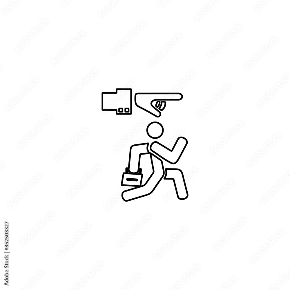 Illustration of employee kicked out of company. Boss firing worker sign. Layoff symbol for modern business concept and web, mobile design. Illustration of employee kicked out of company. Boss firing worker sign. Layoff symbol for modern business concept and web, mobile design.