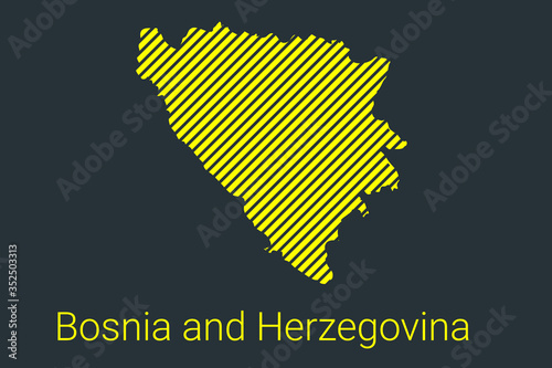 Map of Bosnia and Herzegovina, striped map in a black strip on a yellow background for coronavirus infographics and quarantine area markers and restrictions. vector
