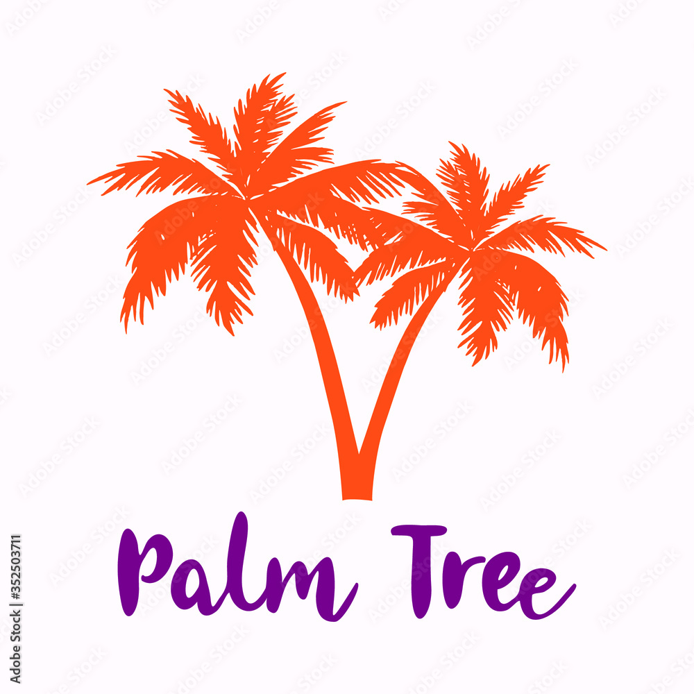 Naklejka premium Palm tree silhouette with the inscription on a colored background. Element for your design. Vector illustration.