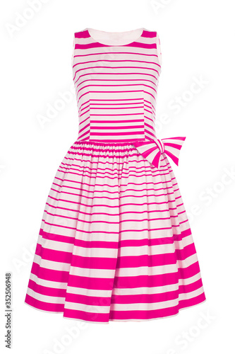 White with pink retro summer dress isolated on white background