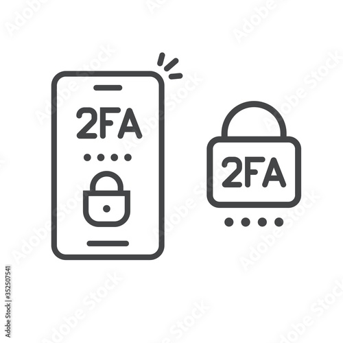 2fa icon line password secure login authentication verification vector outline art or sms push code messages symbol on smartphone mobile phone isolated pictogram, two factor or multi factor cellphone