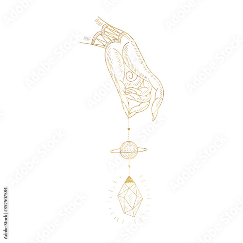 chic golden luxurious retro vintage engraving style. image of the sun and moon phases. culture of occultism. Vector graphics
