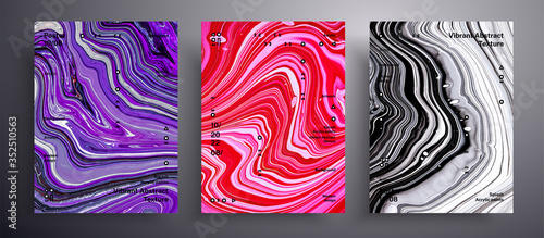 Abstract vector banner, texture pack of fluid art covers. Artistic background that can be used for design cover, poster, brochure and etc. Purple, pink and black universal trendy painting backdrop