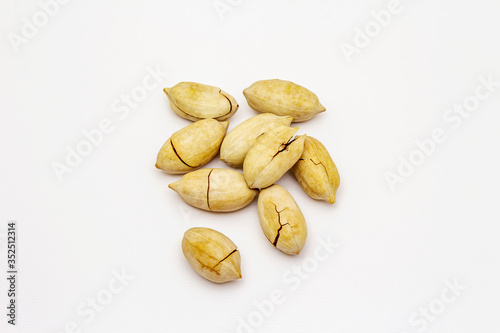 Ripe pecan isolated on white background
