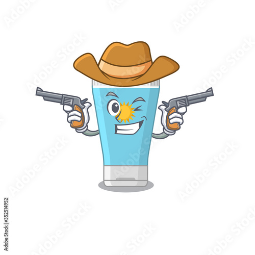 Cartoon character cowboy of sunblock cream with guns