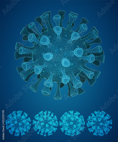 vector set of 3d models of corono virus and bacteria on a colored background