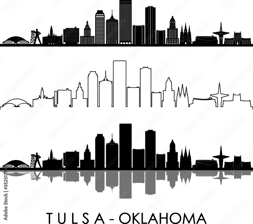 TULSA City Oklahoma Skyline Silhouette Cityscape Vector