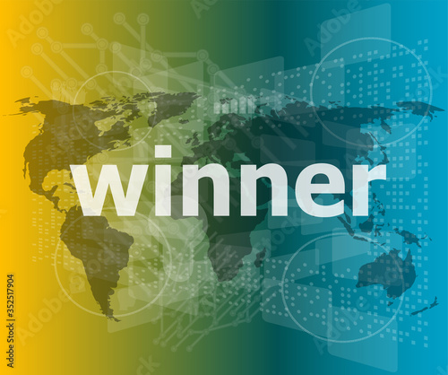 winner, green digital background, global internet concept