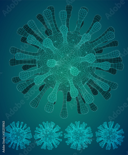 vector set of 3d models of corono virus and bacteria on a colored background