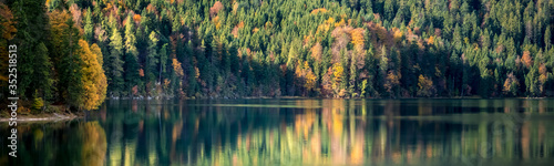 Autumn view to the Eibsee at the Bavarian Garmisch Region