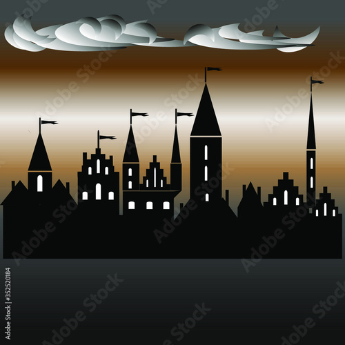 old town at sunset silhouette  pattern  background  Wallpaper  signboard