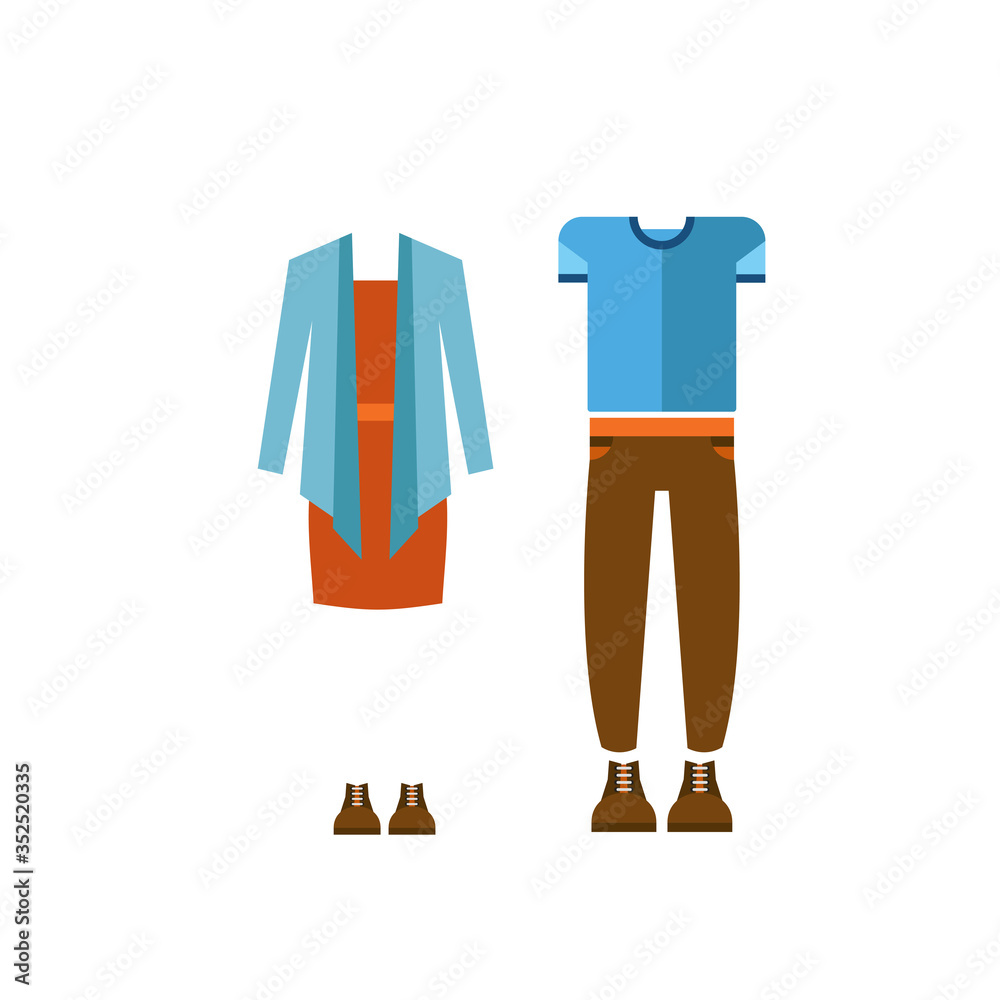 Φωτογραφία Icon of female dress with jacket, male t-shirt with trousers and boots
