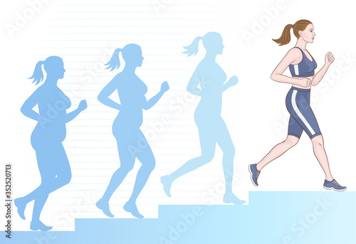 Lose weight while running. A young girl is running. Overweight. Sport.