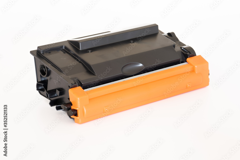 Laser printer drum and toner cartridge on white background Laser printer drum and toner cartridge on white background