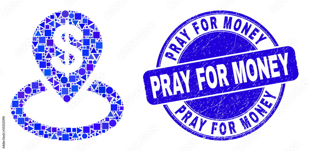 Φωτογραφία Geometric bank location mosaic pictogram and Pray for Money seal stamp