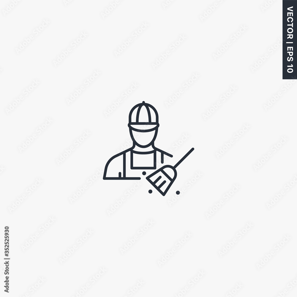 Janitor, linear style sign for mobile concept and web design