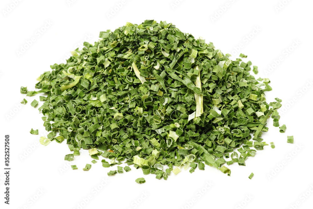 Obraz premium dried chopped spring onion or scallion isolated on white background