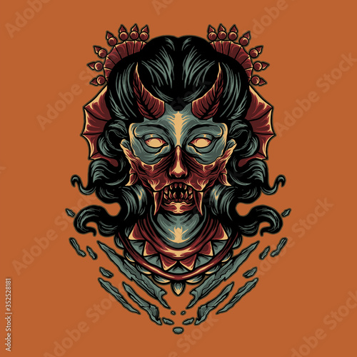 killer geisha with mask. japanese culture illustration