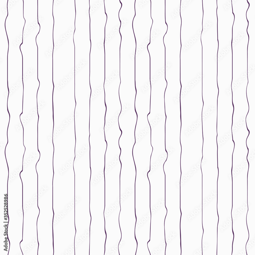 Wavy strips seamless pattern. Vertical orientation hand drawn lines in deep purple color on white background. Endless texture for websites, banners, cards, decorations, covers, fabrics and wrapping.