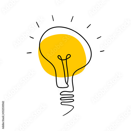 Light bulb hand drawn icon. Simple object isolated on white background. Vector illustration.