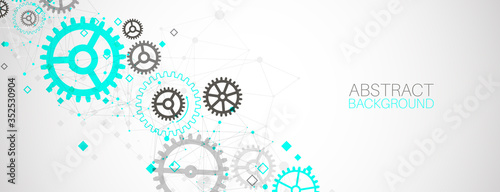 Abstract  technological background  with cogwheels and plexus effect. Vector